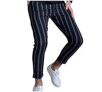 IQYU Chino Trousers Men's Slim Fit Casual Trousers with Pockets Fashion Casual Pinstripe Striped Breathable Outdoor Trousers Stretch Lightweight Business Suit Trousers Party Trousers, gray, XL