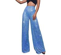 IQYU Flared Trousers Women's 70s Glitter Jogging Bottoms Women's Long Slip-On Trousers Stretch Yoga Trousers Shiny Women Pants Reflective Training Trousers Elegant Running Trousers Loose Wide Women