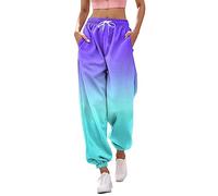 IQYU Jogging Bottoms Women's Cotton Long Training Trousers Women's Long Tie Dye Casual Trousers High Waist Sports Trousers Drawstring Women Pants Loose Wide Running Trousers Comfortable Sweatpants for