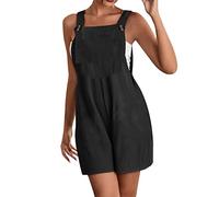 IQYU Jumpsuit Women's Summer Dungarees Short Fabric Beach Trousers Large Size Summer Trousers Short Braces Elegant Jumpsuits with Adjustable Straps Trouser Suit Linen Trousers Dungarees, AA black,