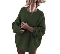 IQYU Knitted Jumper Women's Oversize Chunky Knit Jumper Cable Knit Pullover Cotton Winter Wool Pullover Vintage Women's Jumper Teenager Girls Y2k Sweater Long Sleeve Shirts Knitted Jumper, Army Green,
