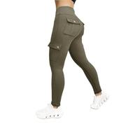 IQYU Leggings Women's Cotton Opaque Sports Trousers Women's Long Jogging Bottoms with Pockets Women's Leggings Stretch Yoga Trousers Elegant Running Trousers High Waist Sweatpants Slim Fit Cargo