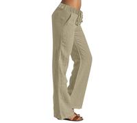IQYU Linen Trousers Women's White Wide Leg Trousers Women's 7/8 Casual Trousers Plain Women's Trousers Lightweight Fabric Trousers Comfortable Women's Trousers Classic Running Trousers Sweatpants