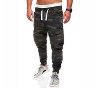 IQYU Men's Cargo Trousers Camouflage Leisure Trousers Outdoor Trousers with Side Pockets Elasticated Men's Trousers with Ankle Shrink Slim Trekking Trousers Hiking Trousers, Army Green, M
