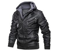 IQYU Men's Leather Jacket Biker Jacket Transition Jacket Winter Jacket Leather Coat Sweat Jacket Leisure Jacket Winter Coat Men's Jacket Leather Winter Vintage Lightweight Casual Motorcycle Softshell