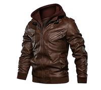 IQYU Men's Leather Jacket Biker Jacket Transition Jacket Winter Jacket Leather Coat Sweat Jacket Leisure Jacket Winter Coat Men's Jacket Leather Winter Vintage Lightweight Casual Motorcycle Softshell