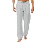 IQYU Men's Linen Trousers Long House Trousers Wide Leg Casual Trousers Stretch Comfortable Pyjama Bottoms Linen Pyjama Trousers Lightweight Summer Trousers Lounge Trousers Leisure Suit Trousers