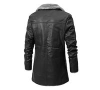 IQYU Men's Long Black Leather Coat, Bomber Jacket, Military-Style, Waterproof, Spring, Winter, XL, 6XL, 8XL