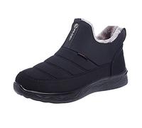 IQYU Men's Winter Boots, Thickened Winter Warm Snow Boots, Solid, Men's Warm Lined Winter Shoes, Flat Outdoor Boots, Non-Slip, Comfortable, Waterproof, Plush Snow Boots for Men, black, 10 UK
