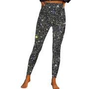 IQYU Sequin Leggings Women's Red: Metallic Leggings Women's Silver Glitter Trousers Black Women's Party Sequin Trousers Skinny Jogging Bottoms Lightweight Summer Trousers Glitter Leggings 70s Disco