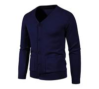 IQYU Slim Cardigan For Men Solid V Neck Slim Fit Warm Sweater Men'S Long Sleeve Casual Button Coat Stand Collar Stitching Knit Coat Essential Wool Jacket For Transition Weather Padded Top