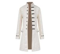 IQYU Steampunk Men's Coat, Trench Coat, Collar Coat, Men's Long, Casual Punk Rave Men's Top, Trench Coat Men's Loose Fit, Men's Coat Winter Retro, Winter Coat Men's Long Warm, White, M