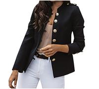 IQYU Traditional Blazer Women's Black Blazer Military Style Women's Elegant Suit Jacket with Button Placket Short Blazer Slim Fit Stand-Up Collar Women's Blazer Sporty Sweatblazer Business Office Suit