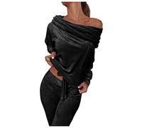IQYU Velour Jogging Suit Women: Jogging Suit Women's Set Winter Warm Leisure Suit Long Elegant Tracksuit Sexy Long Sleeve Off Shoulder Tops & Jogging Bottoms Fitness Suit Velour Velvet Cuddly Suit,