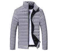 IQYU Wind Proof Jacket For Men Thick Long Sleeve SolidZipper Pocket Coat Men'S Autumn Winter Padded Cotton Gilet Stand Collar Zipper Warm Jackets Outdoor Windproof Comfy Sportwear Overcoat