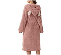 IQYU Women's Bathrobe Fluffy with Hood, House Cosy, Short Fleece Bathrobes, Warm Soft Pyjamas with Ears, Loungewear Fabric, Cute Nightdress, Elegant Pink Sleepwear, Lounge, pink, XXL