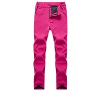 IQYU Women's Hot Pink Large Size Waterproof Softshell Trousers - Winter Thermal Fleece Lined Hiking Trousers