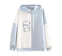 IQYU Women's Oversize Hoodie Anime Pullover Long Sleeve Elegant Sweatshirt Vintage Hoodie Hoodies Teenager Girls Y2K Top Hoodie E-Girl Y2K Aesthetic Jumper Pink Ü3XL, blue, X-Large