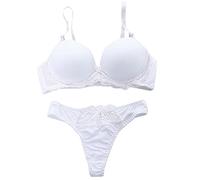 IQYU Women's Push-Up Sexy Padded Bra Set Underwear Lingerie Lace Bra Knickers Padded Underwear Bustier Crop Lingerie Top Wireless Underwear Breathable Bustier Bra Comfort Bra, White, 34A