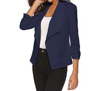IQYU Women's Thin Summer Jacket Elegant Blazer Long 3/4 Sleeves Oversized Lapel Blazer Cropped Sitting Blazer Casual Lightweight Summer Blazer Plain Autumn Cardigan Shoulder Jacket, navy, 18