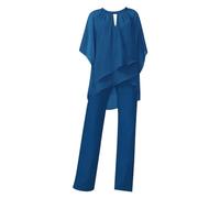 IQYU Women's Trouser Suit Festive Wedding Mother of the Bride Leisure Suit Modern Elegant Two Piece Summer Loose Chiffon Blouse Straight Trousers Festival Outfit Aesthetic Clothes Loungewear Fabric