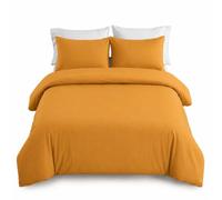 IR Imperial Rooms Double Duvet Cover Set Brushed Microfiber Plain Bedding Set with Pillow Cases Ultra Soft Button Closure Quilt Cover (200 x 200 cm Ochre)