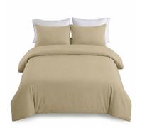 IR Imperial Rooms Double Duvet Cover Set Brushed Microfiber Plain Beige Bedding Bed Set with Pillow Cases Ultra Soft Button Closure Quilt Cover (200 x 200 cm)