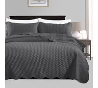IR Imperial Rooms King Quilt Bedding Set Size (106" x 96") + 2 Pillow Shams (20" x 36"+ 2") - 3 Pcs All Season Lightweight Reversible Microfiber Coverlet Embossed Quilt Bedspread (Charcoal)
