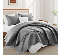 IR Imperial Rooms King Quilt Bedding Set Size (106" x 96") + 2 Pillow Shams (20" x 36"+ 2") - 3 Pcs All Season Lightweight Reversible Microfiber Coverlet Embossed Quilt Bedspread (Grey)