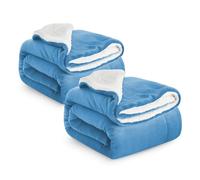 IR Imperial Rooms Sherpa Fleece Blanket 2 Pack Bed Throws Blankets For Sofas Soft Fluffy Thick Blanket Reversible Microfiber Throw (Blue, Single/Throw (130 x 150 Cm))