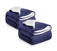 IR Imperial Rooms Sherpa Fleece Blanket 2 Pack Bed Throws Blankets For Sofas Soft Fluffy Thick Blanket Reversible Microfiber Throw (Navy, King (230 x 270 Cm))