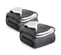 IR Imperial Rooms Sherpa Fleece Blanket 2 Pack Bed Throws Blankets For Sofas Soft Fluffy Thick Travel Blanket Reversible Microfiber Throw (Grey, Single (130 x 150 Cm))