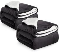 IR Imperial Rooms Sherpa Fleece Blanket Pack of 2 Bed Throws Blankets For Sofas Soft Fluffy Thick Blanket Reversible Microfiber Throw (Black, Queen (200 x 240 Cm))