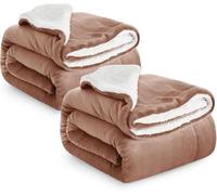 IR Imperial Rooms Sherpa Fleece Blanket Queen Size 2 Pack - Fluffy Microfiber Solid Blankets for Bed - Soft Cozy Warm & Thick Large Throws for Sofas and Couch, Camel, 200x240cm