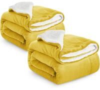 IR Imperial Rooms Sherpa Fleece Blanket Queen Size 2 Pack - Fluffy Microfiber Solid Blankets for Bed - Soft Cozy Warm & Thick Large Throws for Sofas and Couch, Ochre, 200x240cm