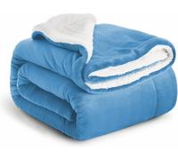 IR Imperial Rooms Sherpa Fleece Blanket Queen Size Fluffy Microfiber Solid Blankets for Bed - Soft Cozy Warm & Thick Large Throws for Sofas and Couch, Light Blue, 200x240cm