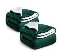 IR Imperial Rooms Sherpa Fleece Throw Blanket 2 Pack - Fluffy Microfiber Solid Blankets - Thick and Warm Soft Cozy Throws for Bed Sofa and Couch Emerald, Throw/Single Size, 130x150cm