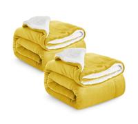 IR Imperial Rooms Sherpa Fleece Throw Blanket 2 Pack - Fluffy Microfiber Solid Blankets - Thick and Warm Soft Cozy Throws for Bed Sofa and Couch Ochre, Throw/Single Size, 130x150cm