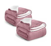 IR Imperial Rooms Sherpa Fleece Throw Blanket 2 Pack - Fluffy Microfiber Solid Blankets - Thick and Warm Soft Cozy Throws for Bed Sofa and Couch Pink, Throw/Single Size, 130x150cm