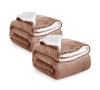 IR Imperial Rooms Sherpa Fleece Throw Blanket 2 Pack - Fluffy Microfiber Solid Blankets - Thick and Warm Soft Cozy Throws for Bed Sofa and Couch Camel, Throw/Single Size, 130x150cm
