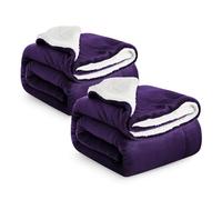 IR Imperial Rooms Sherpa Fleece Throw Blanket 2 Pack - Fluffy Microfiber Solid Large Blankets Thick and Warm Soft Cozy Throws for Bed Sofa and Couch Purple, King Size, 230x270cm
