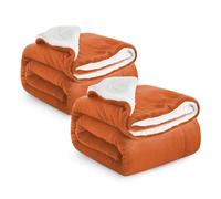 IR Imperial Rooms Sherpa Fleece Throw Blanket 2 Pack - Thick and Warm, Fluffy Microfiber Solid & Soft Blankets for Bed Sofa and Couch Double/Twin Size, Rust, 150x200cm