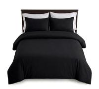 IR Imperial Rooms Super King Duvet Set Brushed Microfiber 3 Piece Plain Black Bedding Sets with Pillow Cases Ultra Soft Duvet Cover with Button Closure (260 x 220 cm)
