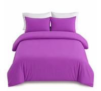 IR Imperial Rooms Super King Duvet Set Brushed Microfiber 3 Piece Plain Purple Bedding Sets with Pillow Cases -Ultra Soft Duvet Cover with Button Closure (260 x 220 cm)