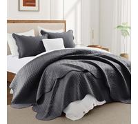 IR Imperial Rooms Twin Quilt Bedding Set Size (68” x 86”) + 1 Pillow Shams (20” x 26” + 2”) - 2 Pcs All Season Lightweight Reversible Microfiber Coverlet Embossed Quilt Bedspread (Charcoal)