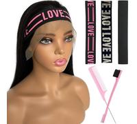 Iraatraa Wig Band and Lace Melting Band Set - Elastic Edge Wrap Bands to Keep Lace Front Wigs in Place and Lay Edges (5 Piece Set,Black+Goldlove+Pinklove)