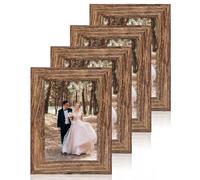 iRahmen 4x6 Picture Frame Set of 4, High Definition Glass Brown Frame, 4 x 6 Wood Rustic Photo Frames for Horizontal or Vertical Display Tabletop and Wall Mounting