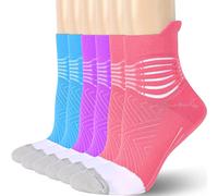 IRAMY Compression Ankle Support Running Socks for Women Men Trainer Coolmax Wicking 3 Pairs Athletic Cushioned Plantar Fasciitis Socks Pink+Purple+Blue M