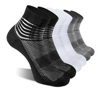 IRAMY Compression Ankle Support Socks Men Running Trainer Women Coolmax Wicking Cushioned Athletic Plantar Fasciitis Relief 3 Pairs (Dark Black+White+Grey L)