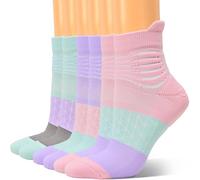 IRAMY Compression Ankle Support Socks Women Running Coolmax Wicking Cushioned Athletic Plantar Fasciitis Relief 3 Pairs (Pink+Light Purple+Green M)